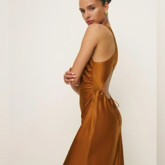 NEW Reformation Anaiis Silk Maxi Long Dress in Copper Brown | size 2 - Picture 2 of 11